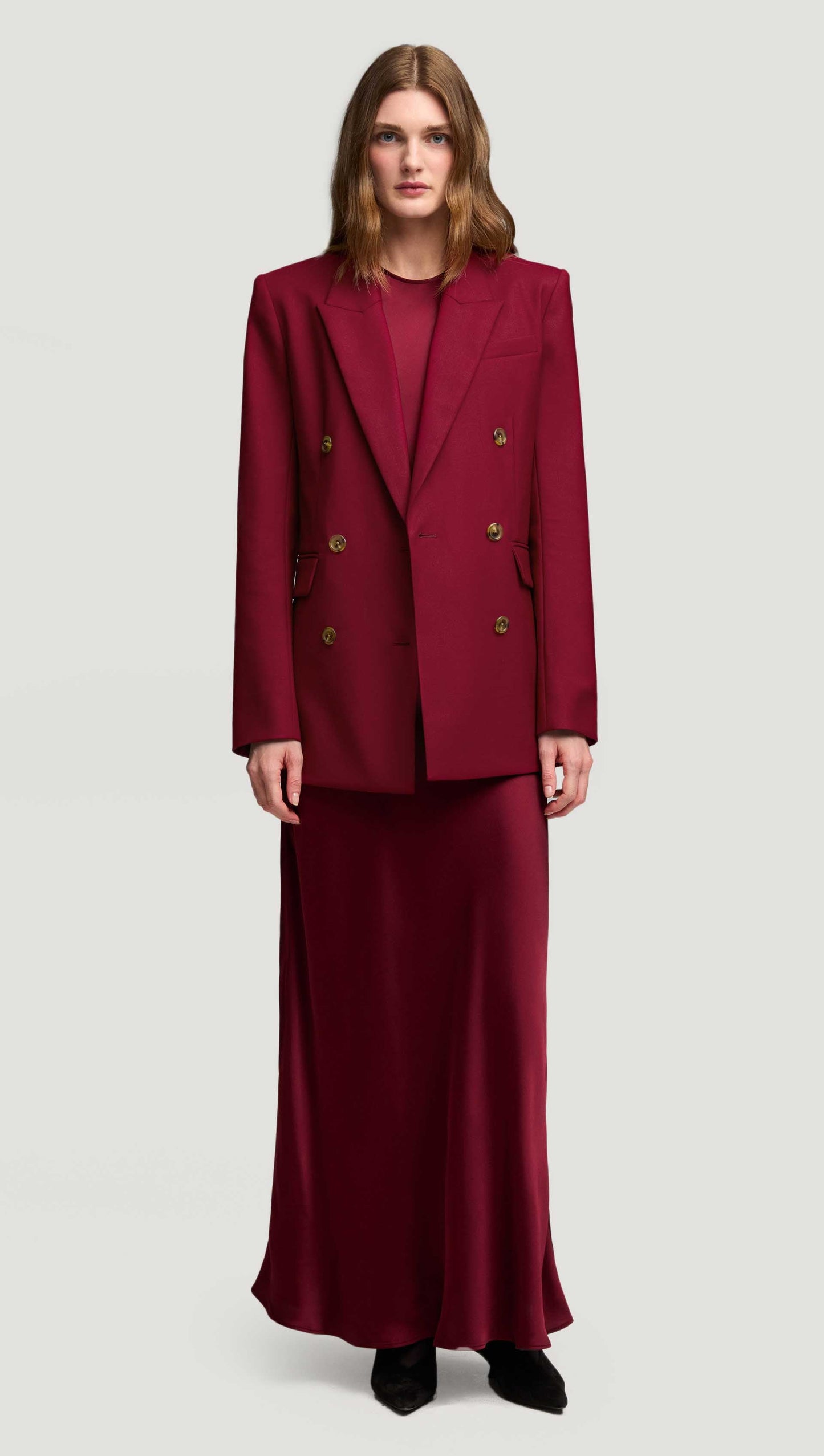 Bias Dress in Viscose Satin | Burgundy