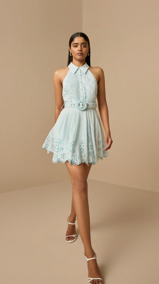Short Dress with Buckle Belt