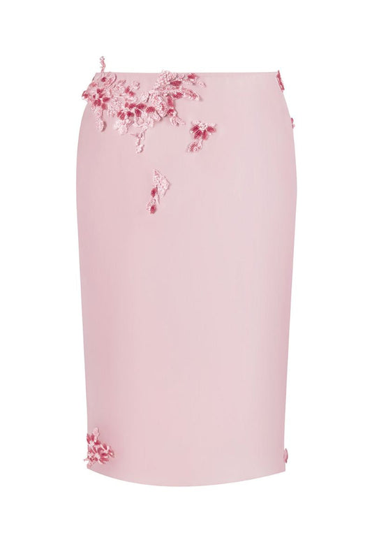BELLE LACE KNEE-LENGTH SKIRT IN DUSTY PINK