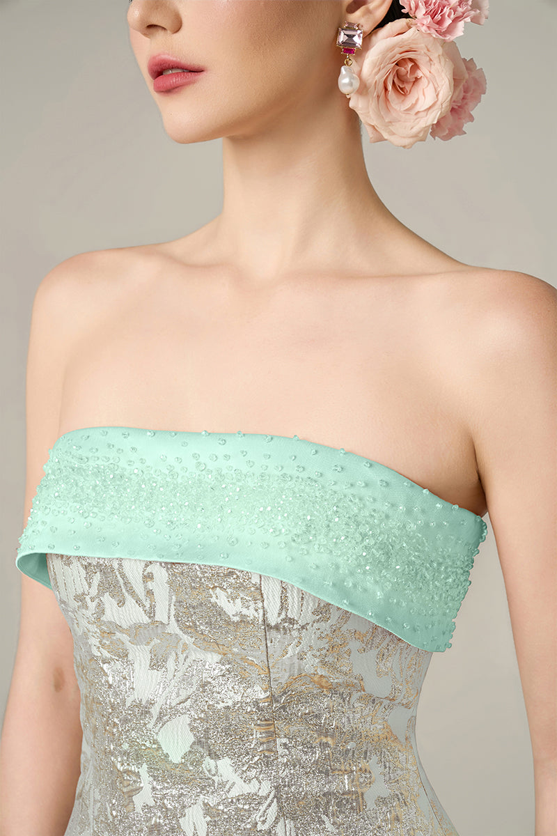 METALLIC JACQUARD AND SILK TAFFETA DRESS IN GREEN