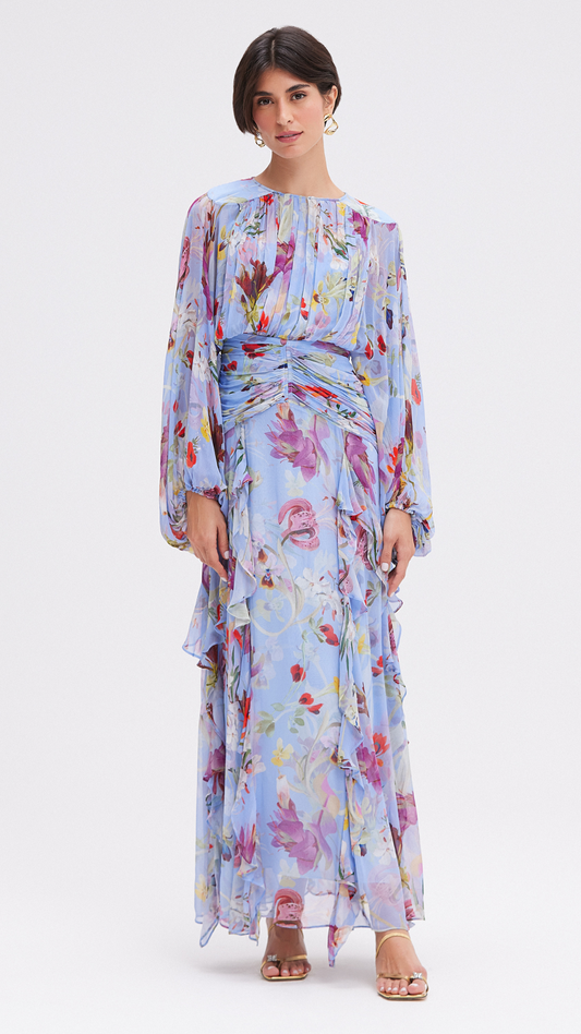 Lily Flower Long Sleeve Long Dress