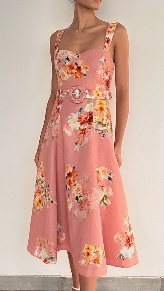 Midi Dress With Buckle Belt