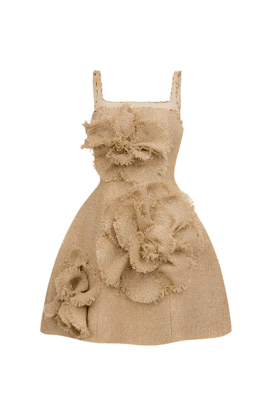 FLORAL TWEED MINI DRESS IN BEIGE