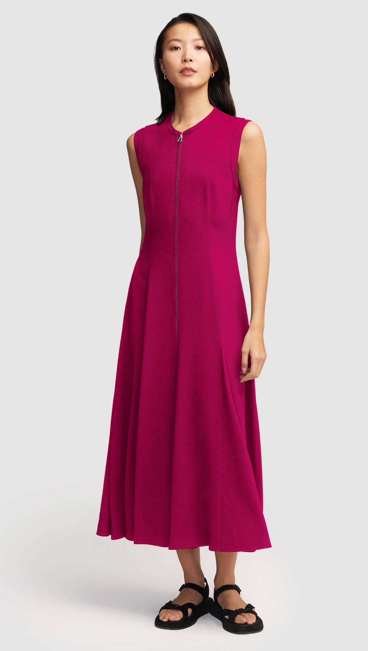 Cornelia Dress in Viscose Linen Twill | Fuchsia