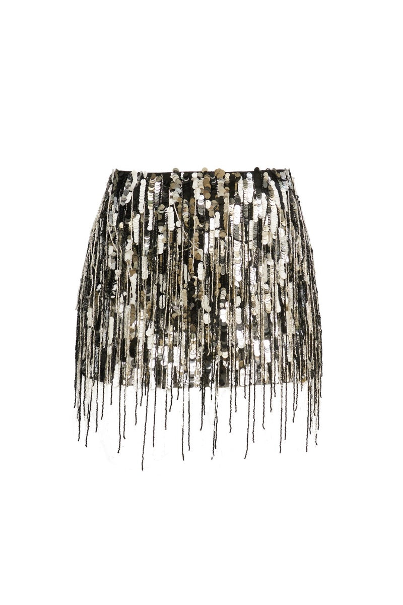 ZARI SEQUIN SKIRT IN BLACK AND SILVER