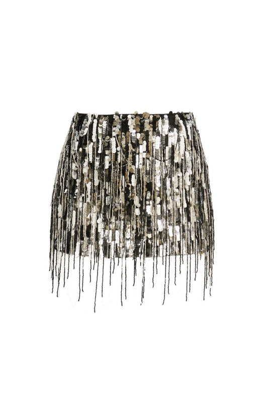 ZARI SEQUIN SKIRT IN BLACK AND SILVER