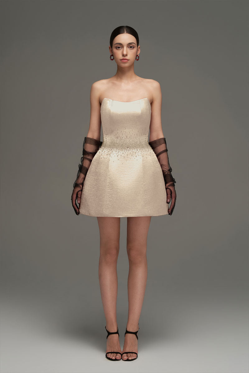 BUSTIER MINI DRESS IN BEIGE