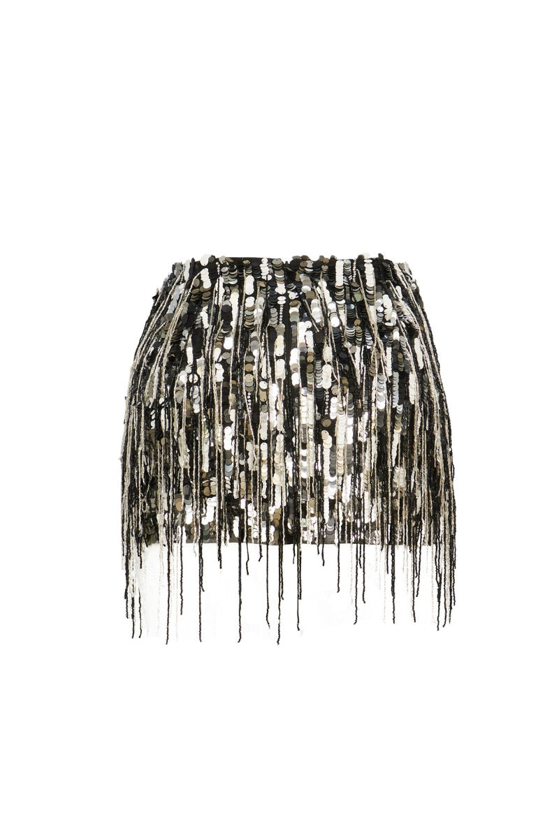 ZARI SEQUIN SKIRT IN BLACK AND SILVER
