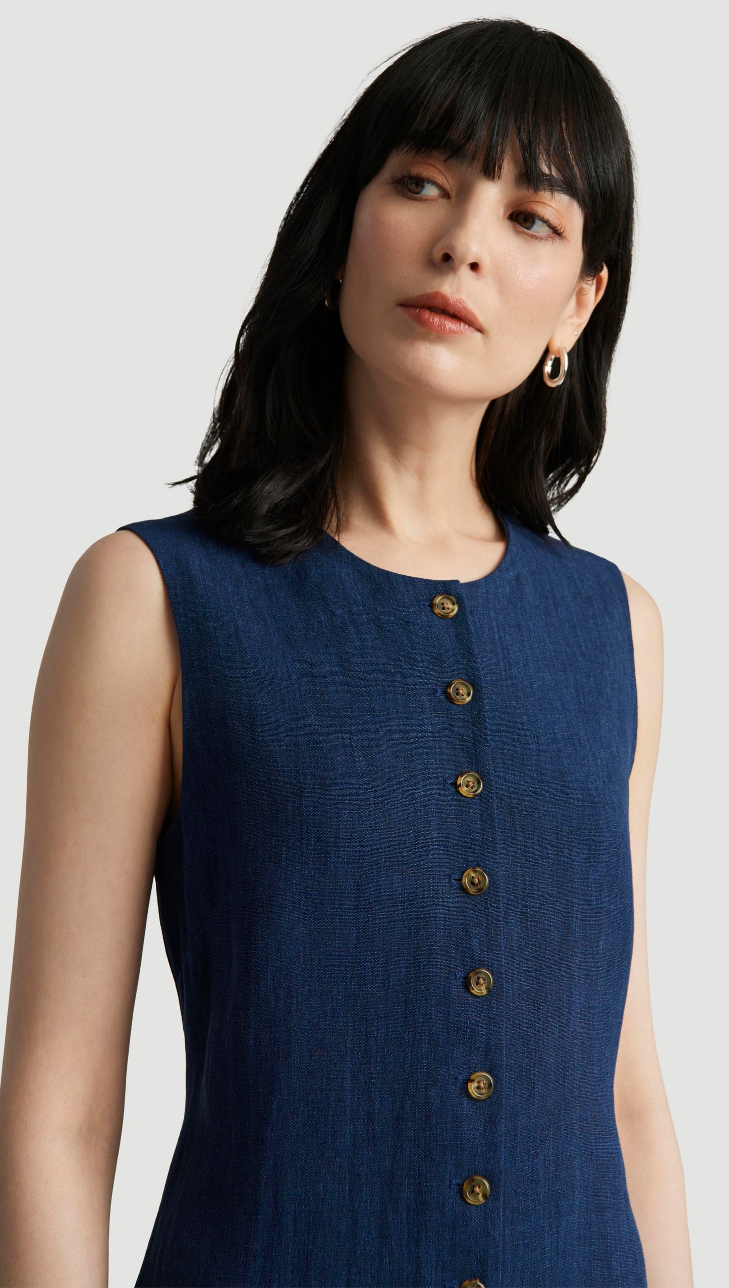Button Dress in Linen | Denim