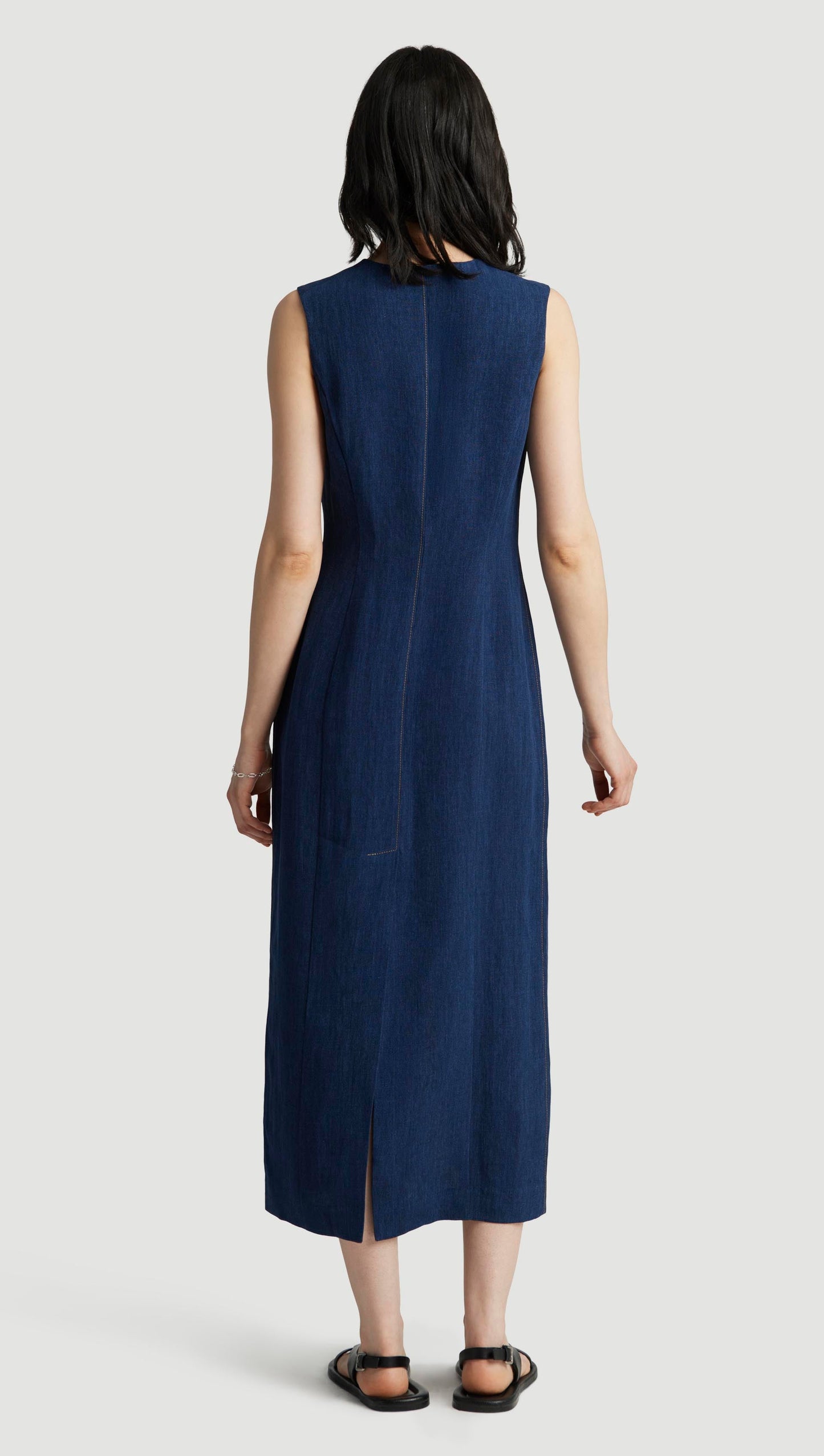 Button Dress in Linen | Denim