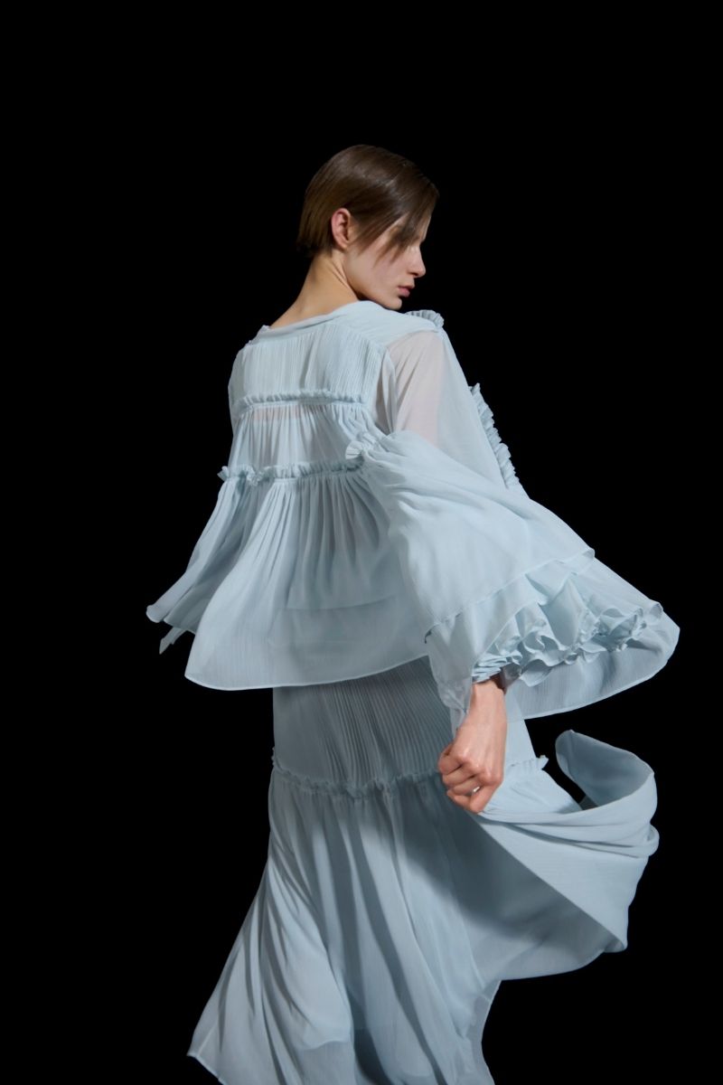 TIERED CHIFFON SKIRT IN BLUE