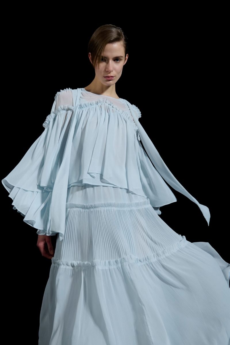 TIERED CHIFFON SKIRT IN BLUE