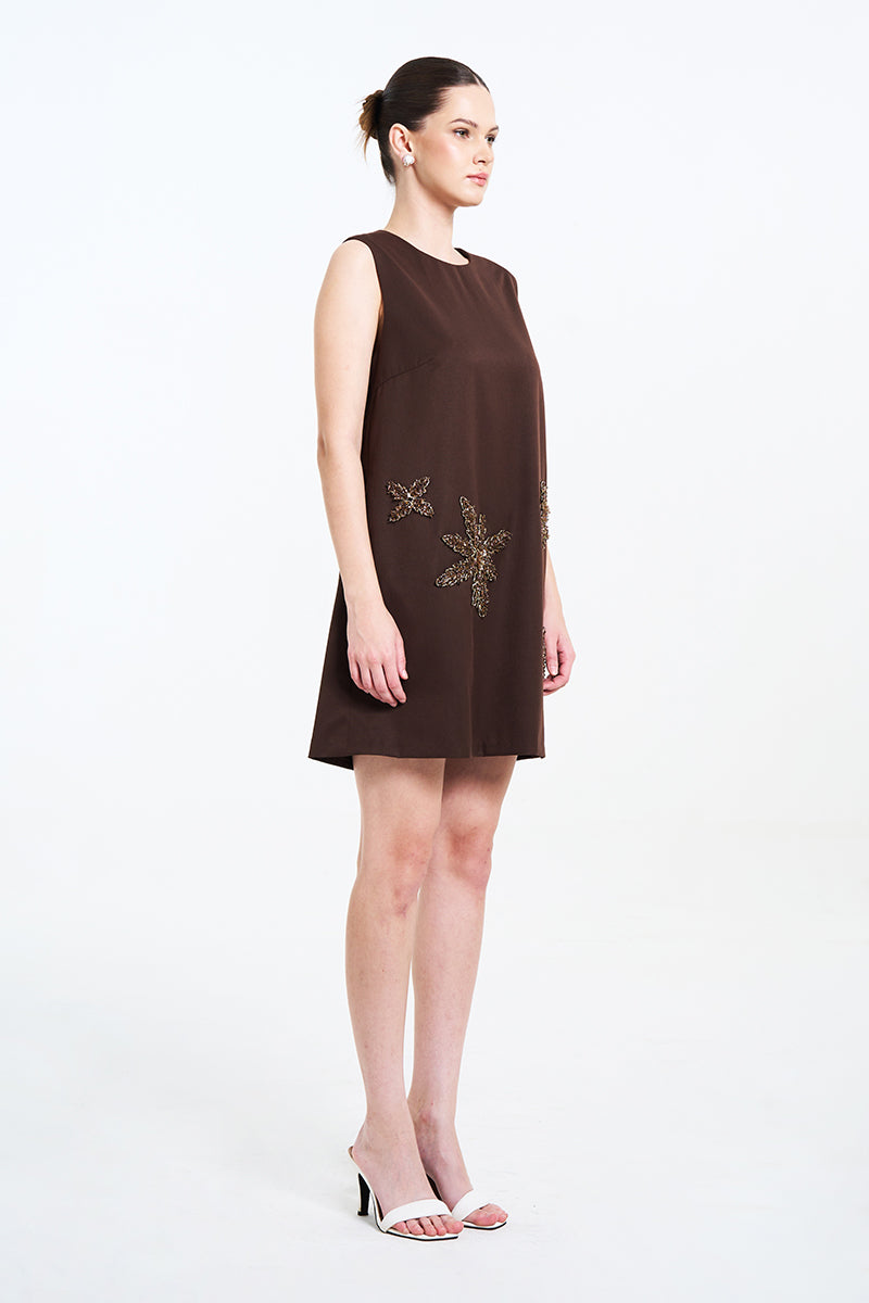NAIRA MINI DRESS IN BROWN