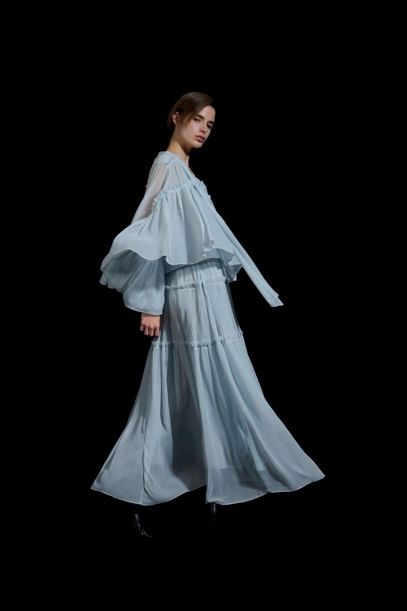 TIERED CHIFFON SKIRT IN BLUE