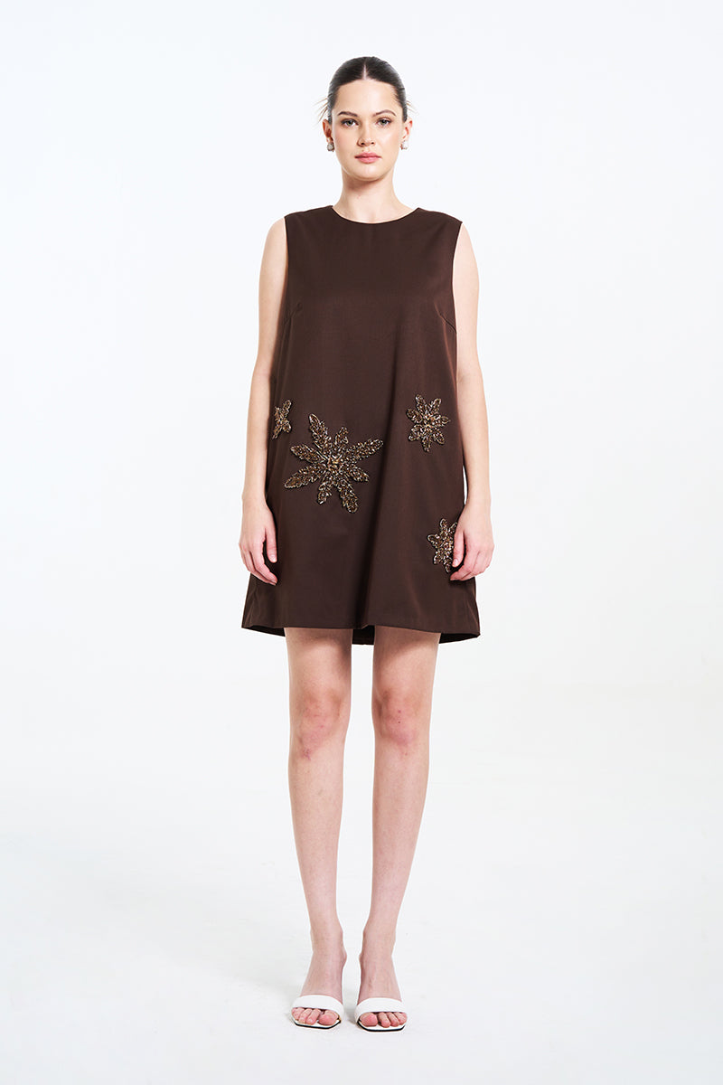 NAIRA MINI DRESS IN BROWN