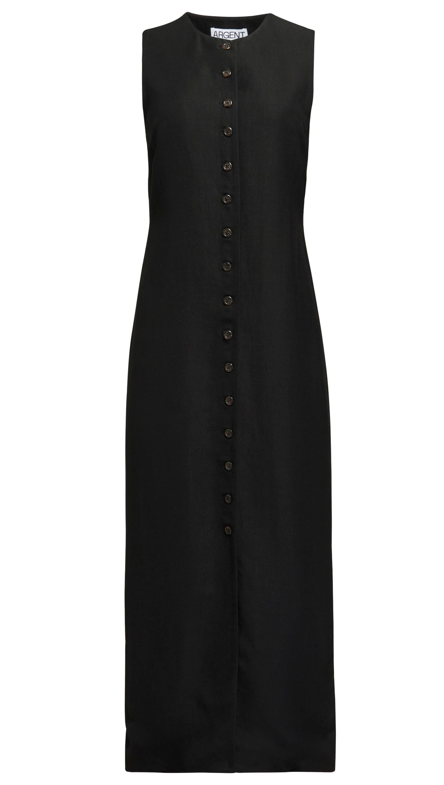 Button Dress in Viscose Linen Twill | Black
