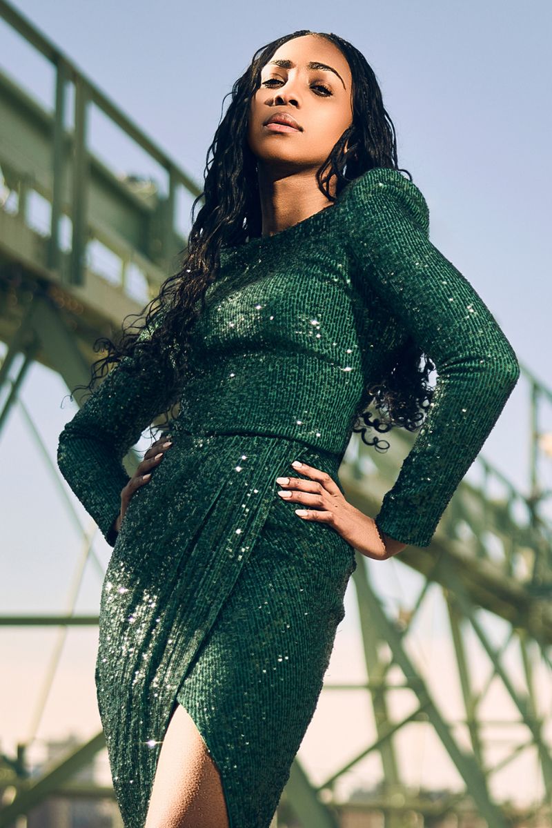 WRAP-EFFECT SEQUINED STRETCH-TULLE MIDI SKIRT