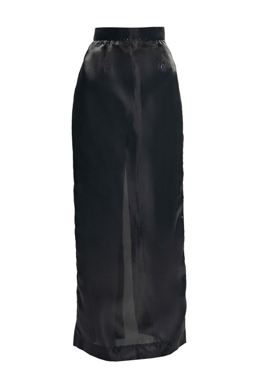 BLACK ORGANZA MAXI SHIRT WITH BLACK SLIT