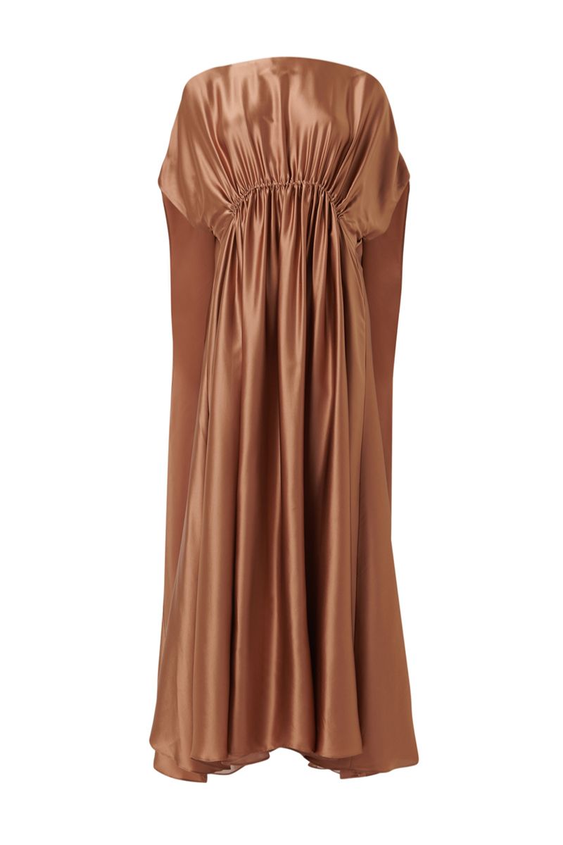CAPE-EFFECT DRESS IN BROWN
