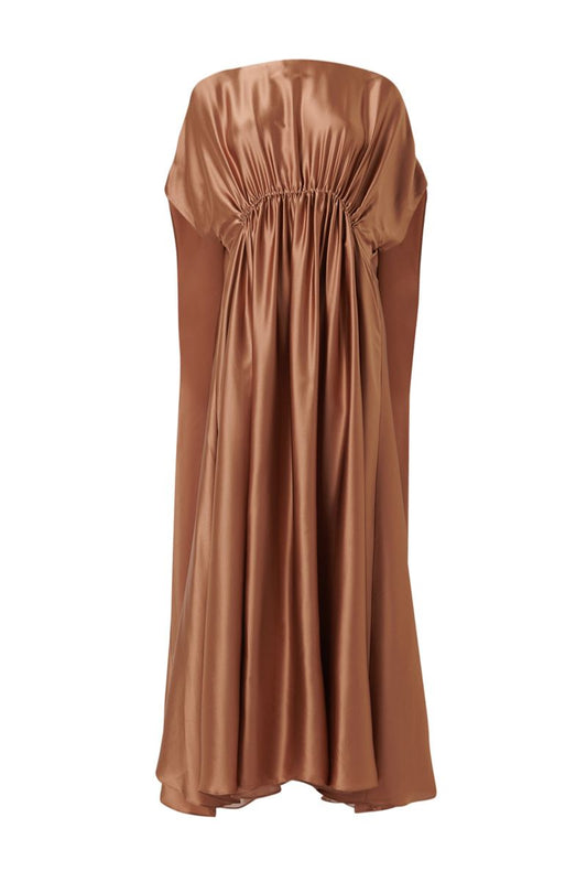 CAPE-EFFECT DRESS IN BROWN
