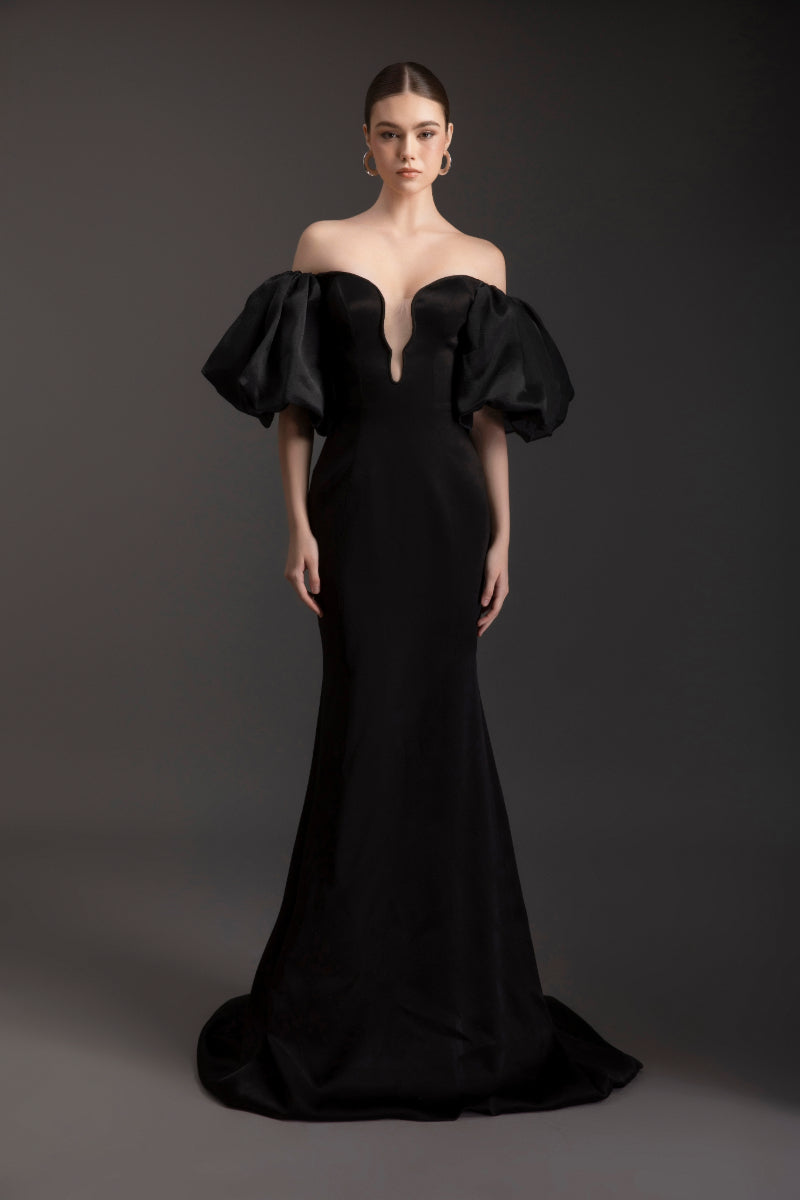 RAVEN'S OFF-SHOULDER SATIN GOWN