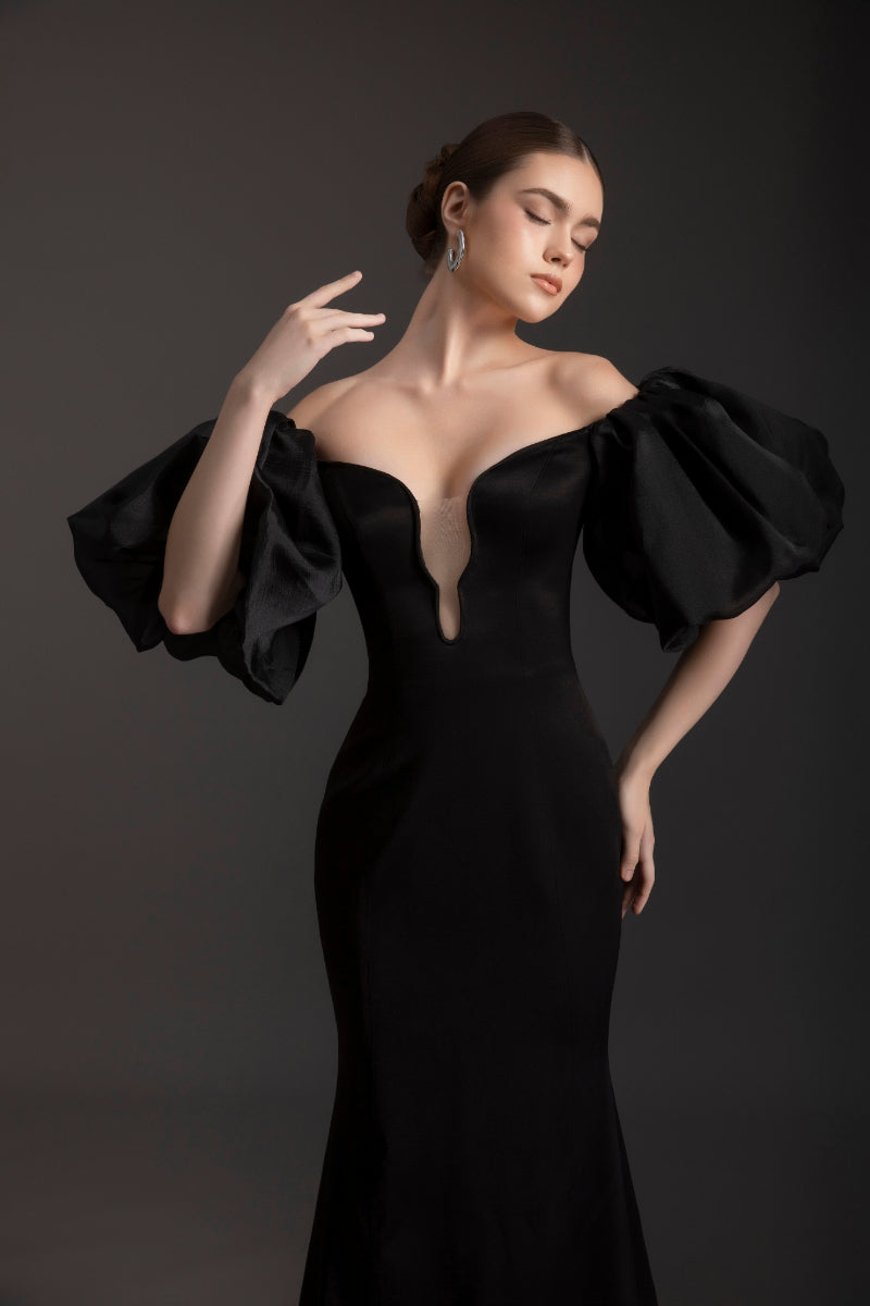 RAVEN'S OFF-SHOULDER SATIN GOWN