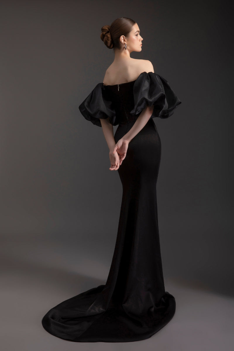 RAVEN'S OFF-SHOULDER SATIN GOWN