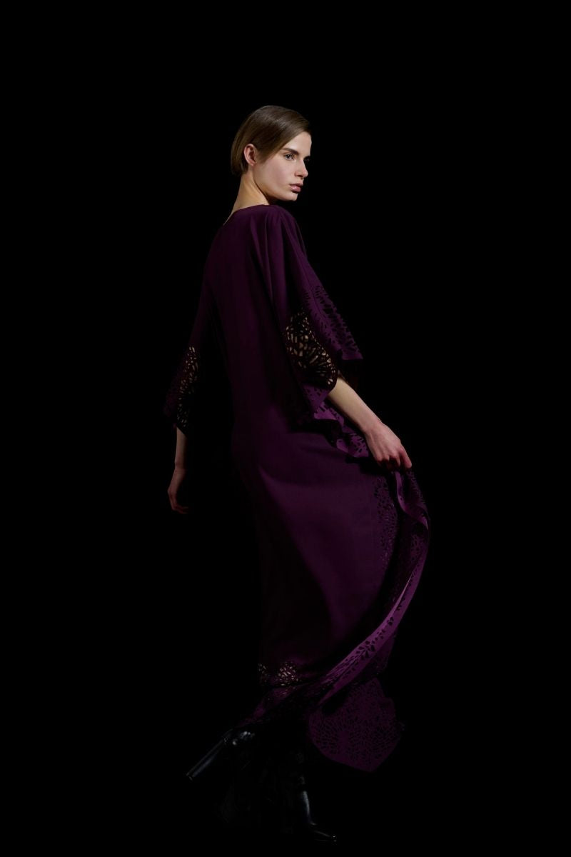 LASET-CUT KAFTAN IN PURPLE