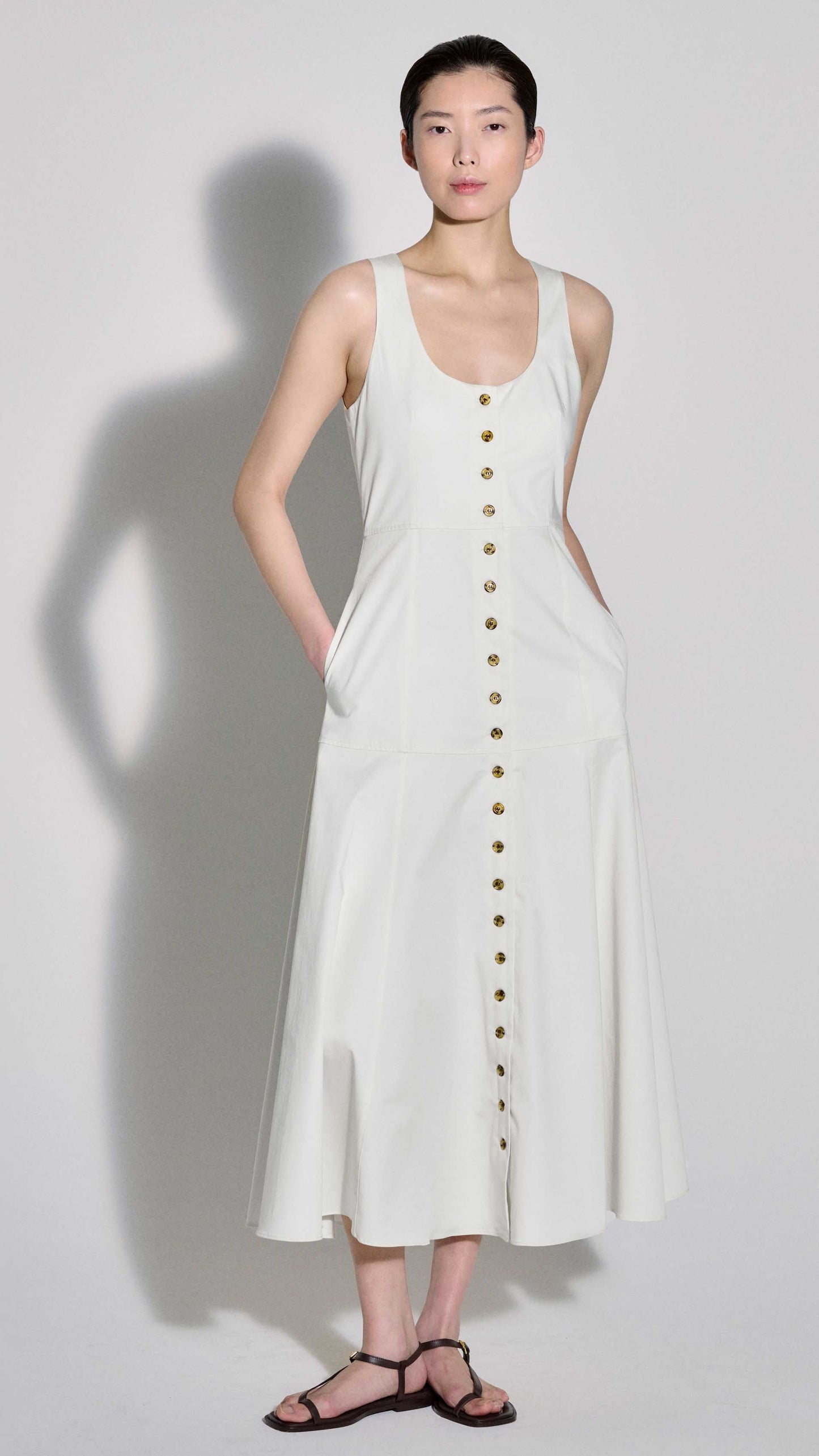 Marcy Dress in Cotton Sateen | White