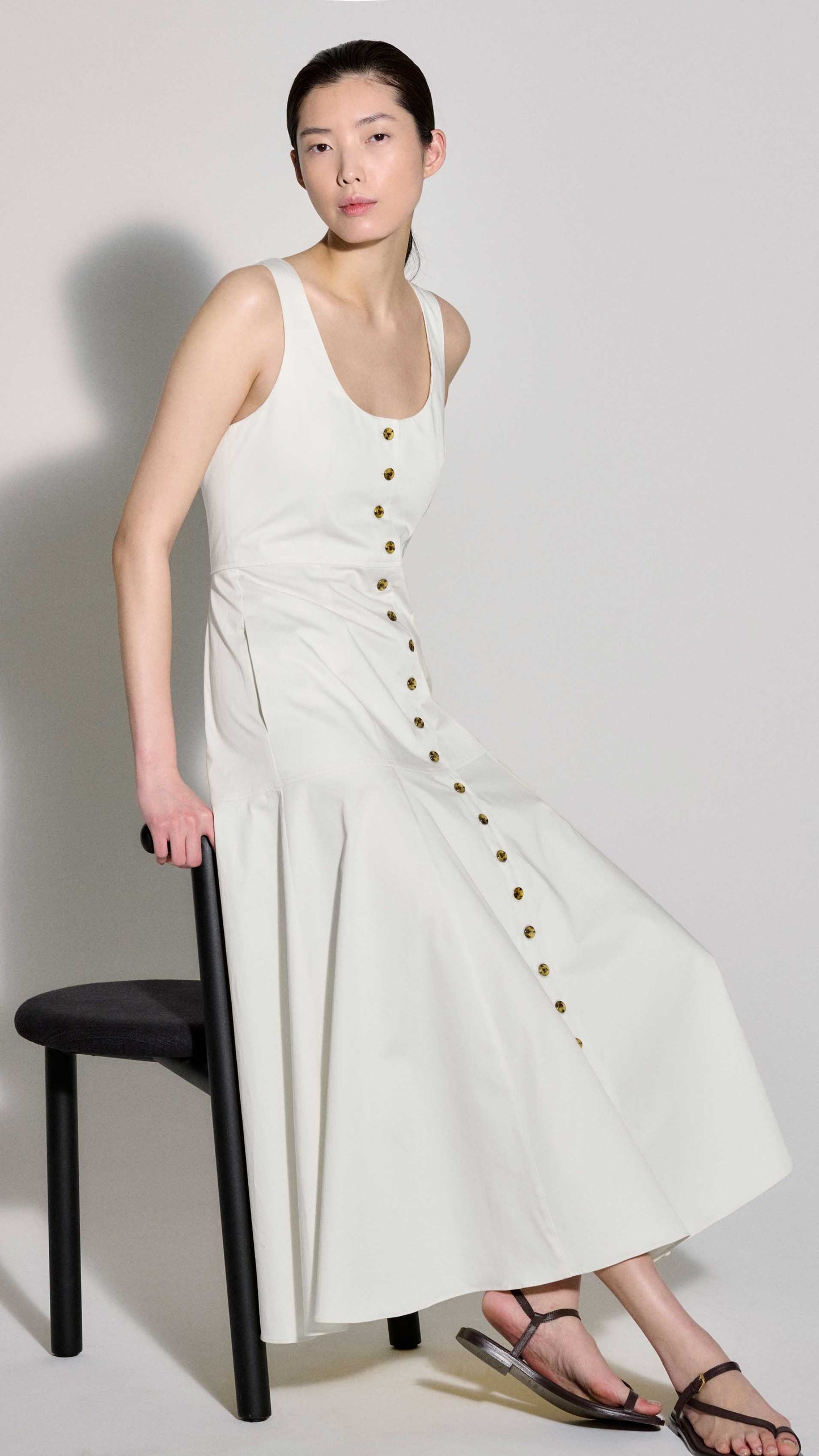 Marcy Dress in Cotton Sateen | White