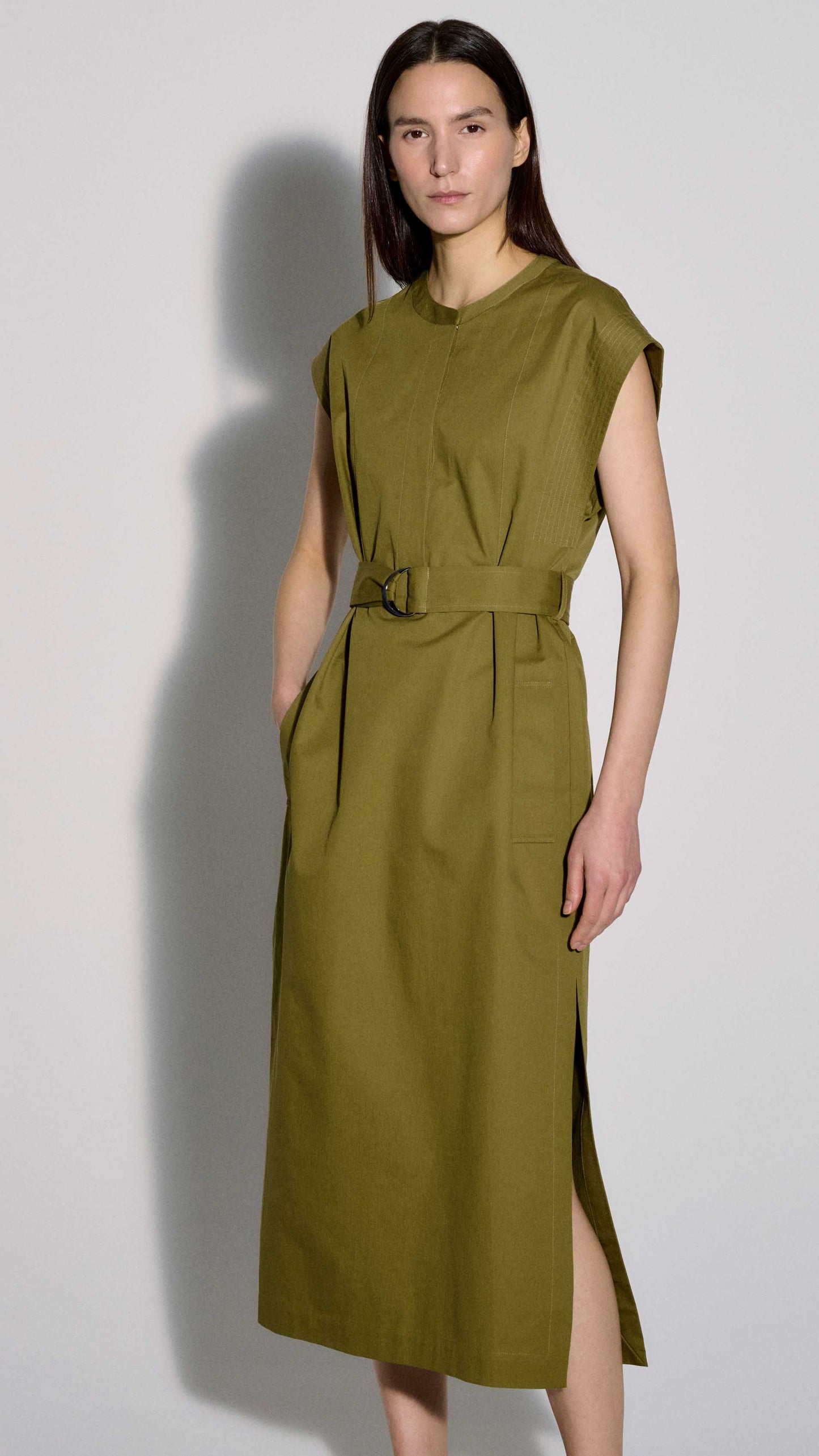 Bib Dress in Cotton Twill | Mushroom