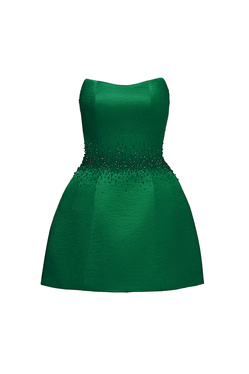 BUSTIER MINI DRESS IN DARK GREEN