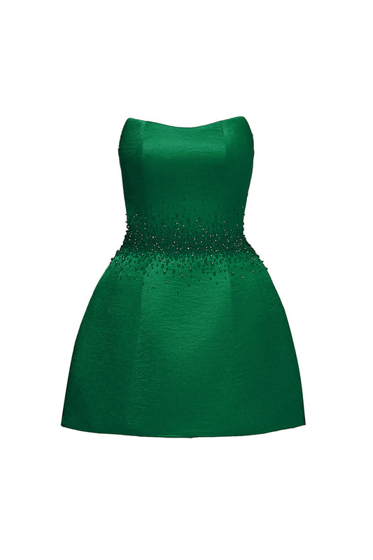 BUSTIER MINI DRESS IN DARK GREEN