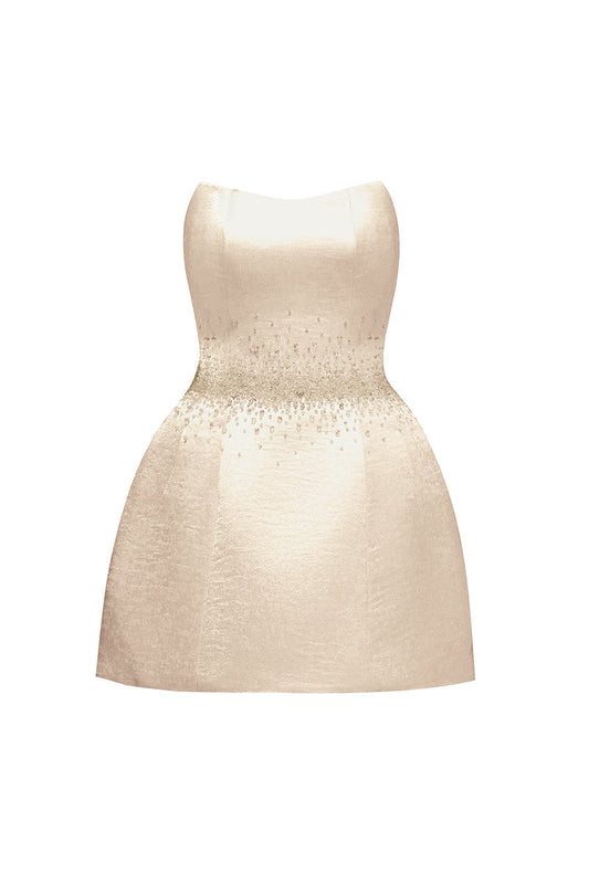 BUSTIER MINI DRESS IN BEIGE