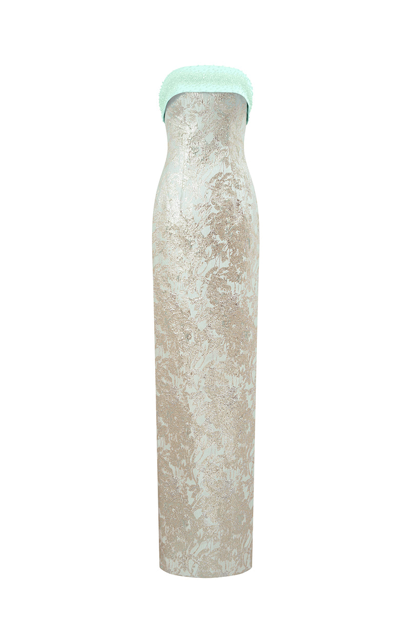 METALLIC JACQUARD AND SILK TAFFETA DRESS IN GREEN
