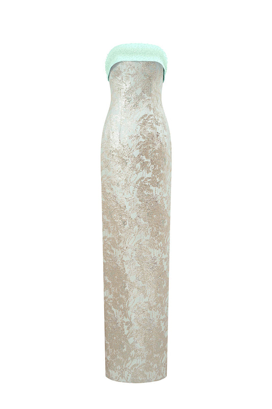 METALLIC JACQUARD AND SILK TAFFETA DRESS IN GREEN