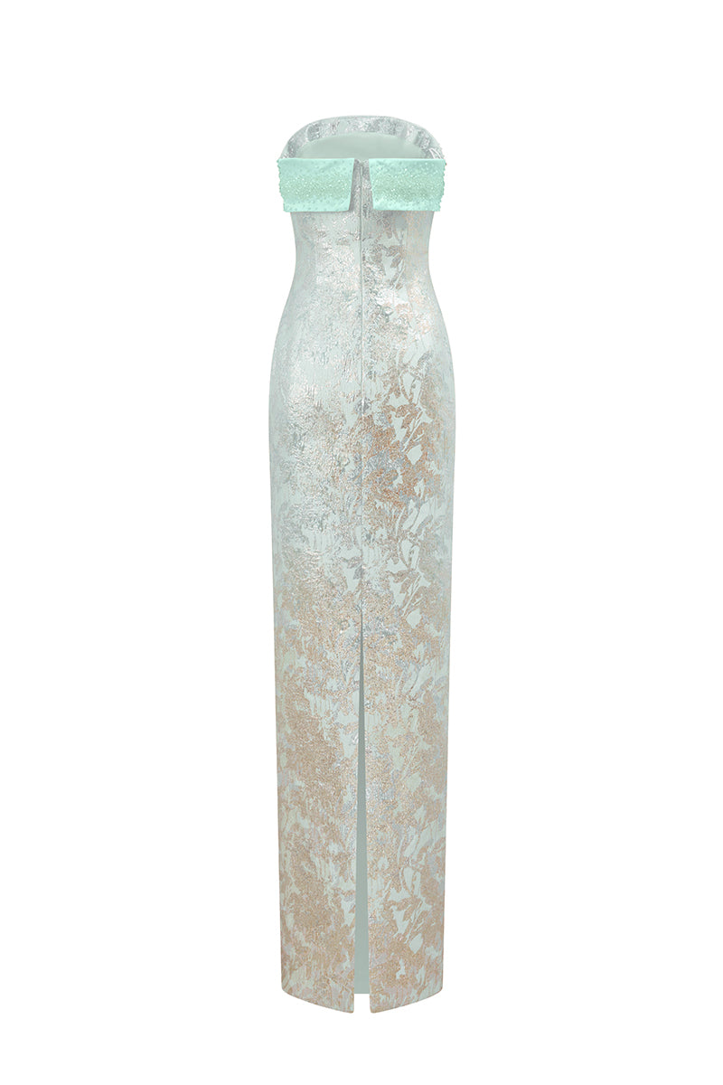 METALLIC JACQUARD AND SILK TAFFETA DRESS IN GREEN