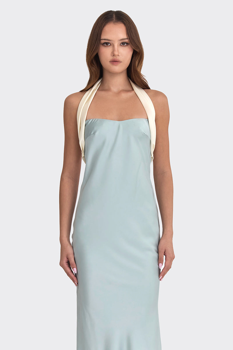 ANGELINE MAXI DRESS IN DUSTY BLUE