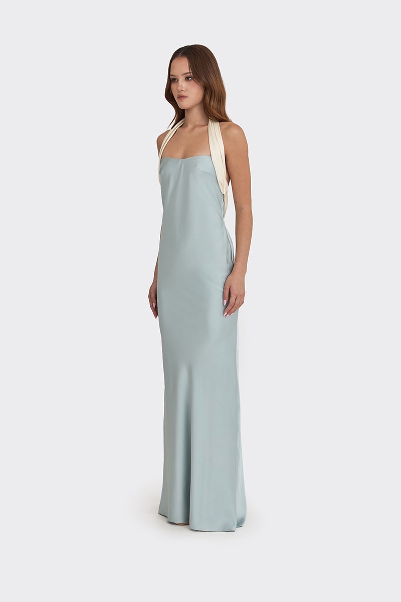 ANGELINE MAXI DRESS IN DUSTY BLUE