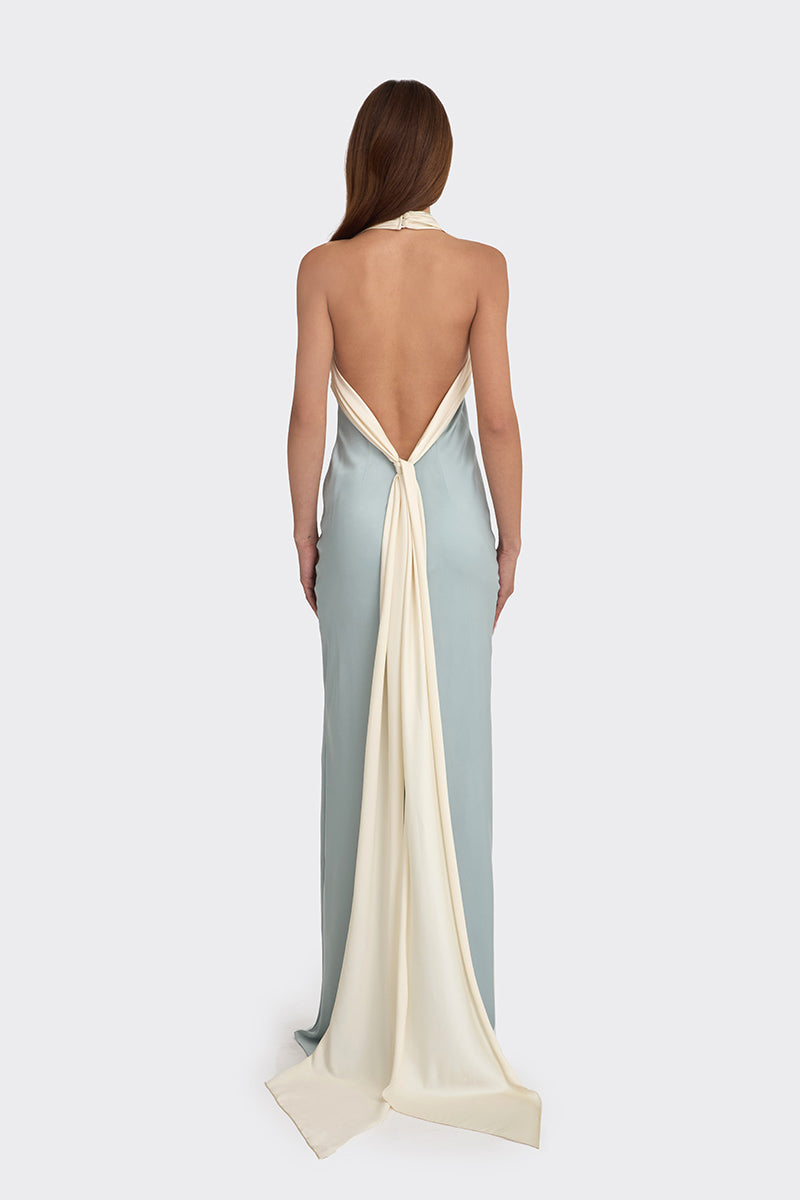 ANGELINE MAXI DRESS IN DUSTY BLUE