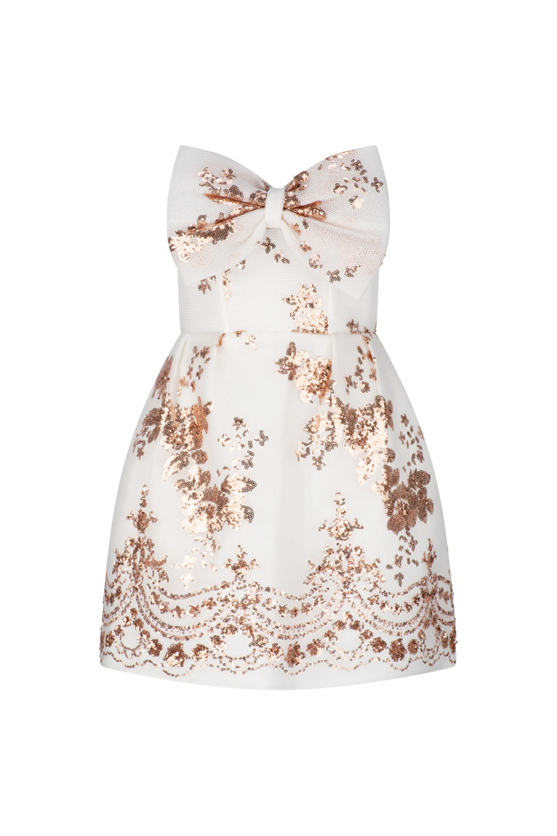 MILEY STRAPLESS BOW MINI IN IVORY AND ROSE GOLD