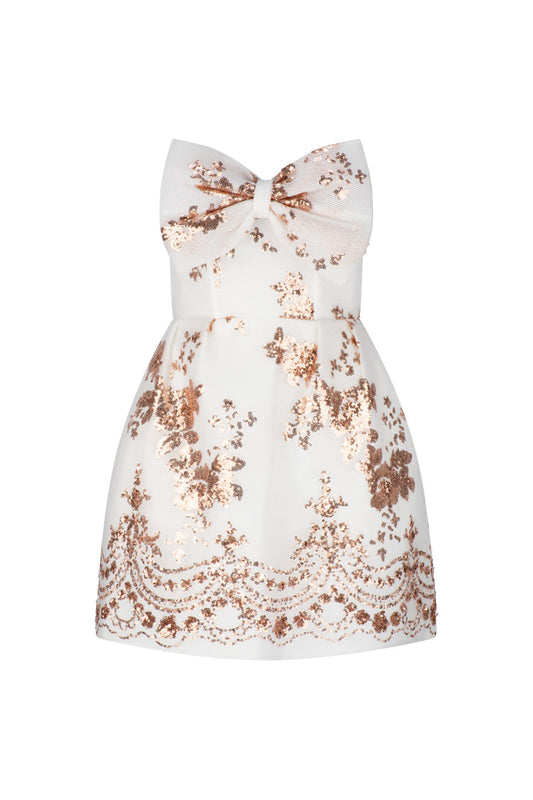 MILEY STRAPLESS BOW MINI IN IVORY AND ROSE GOLD