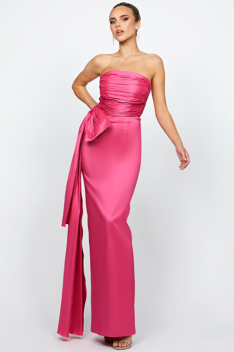 GABRIELLE STRAPLESS COLUMN GOWN IN PINK FONDANT