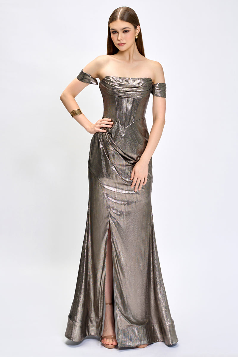 BRIDIE CORSET DRAPE GOWN IN GOLD