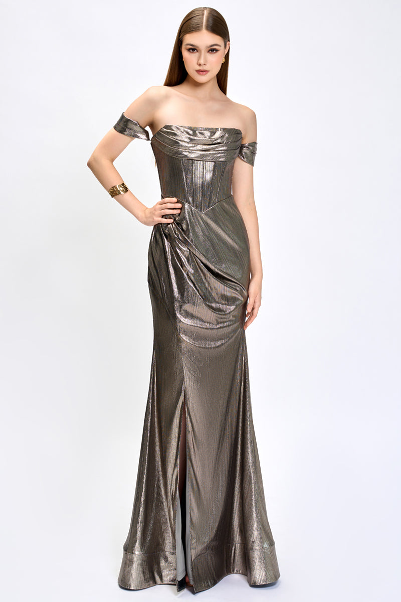 BRIDIE CORSET DRAPE GOWN IN GOLD