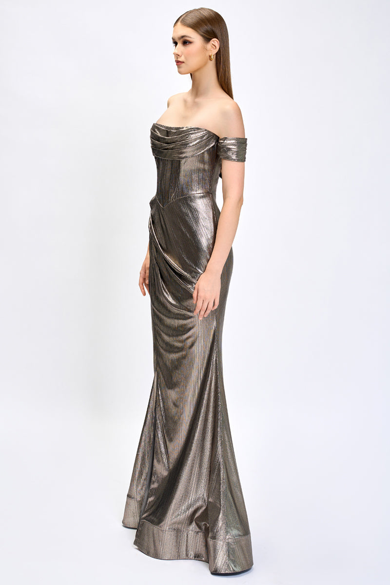 BRIDIE CORSET DRAPE GOWN IN GOLD