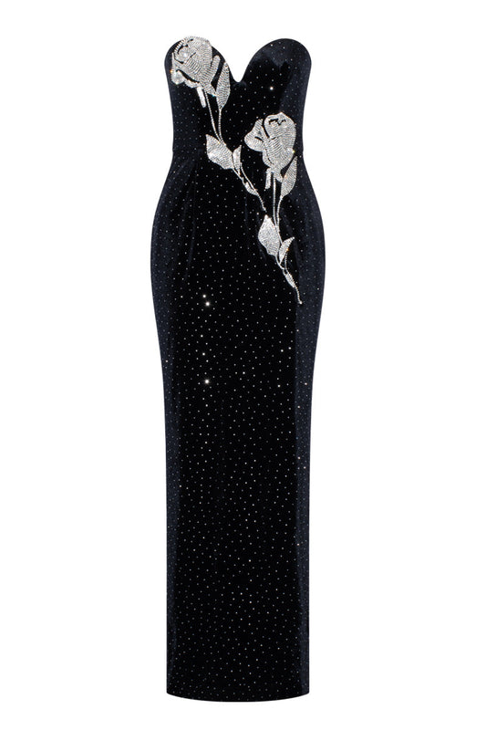 LAINEY STRAPLESS EMBELLISHED MAXI IN BLACK