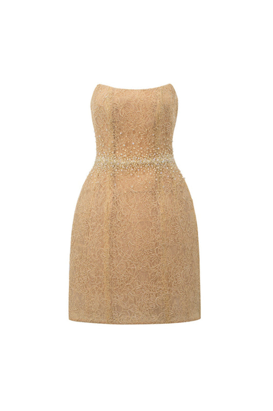 FLORAL MESH LACE DRESS IN GOLD