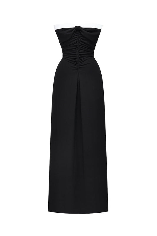 BLACK BOW RUCHED MIDI DRESS
