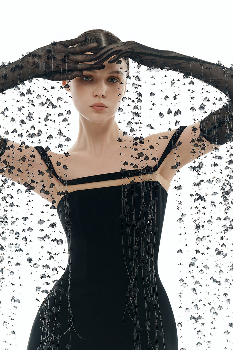 BLACK FLOWERS GLOVES